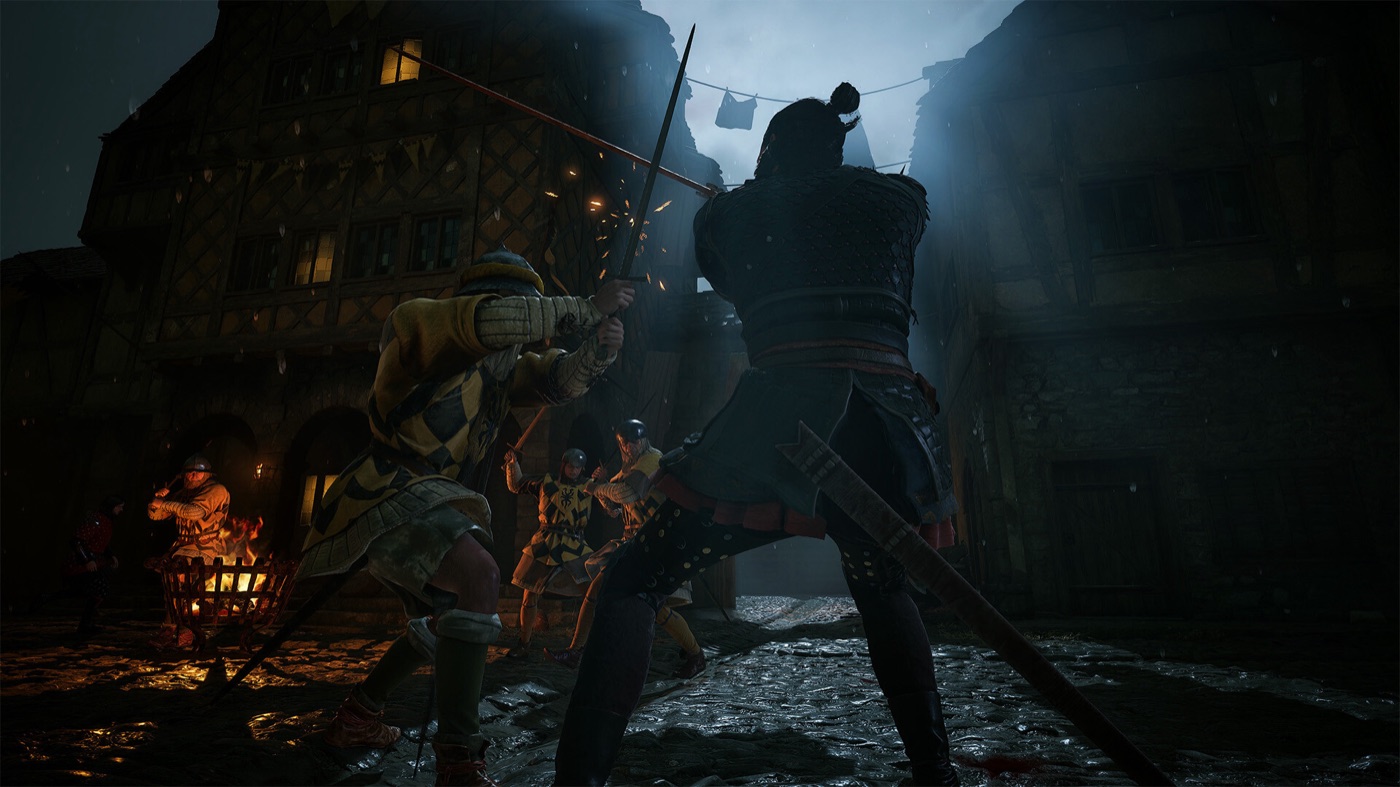 A night fight in a narrow medieval street